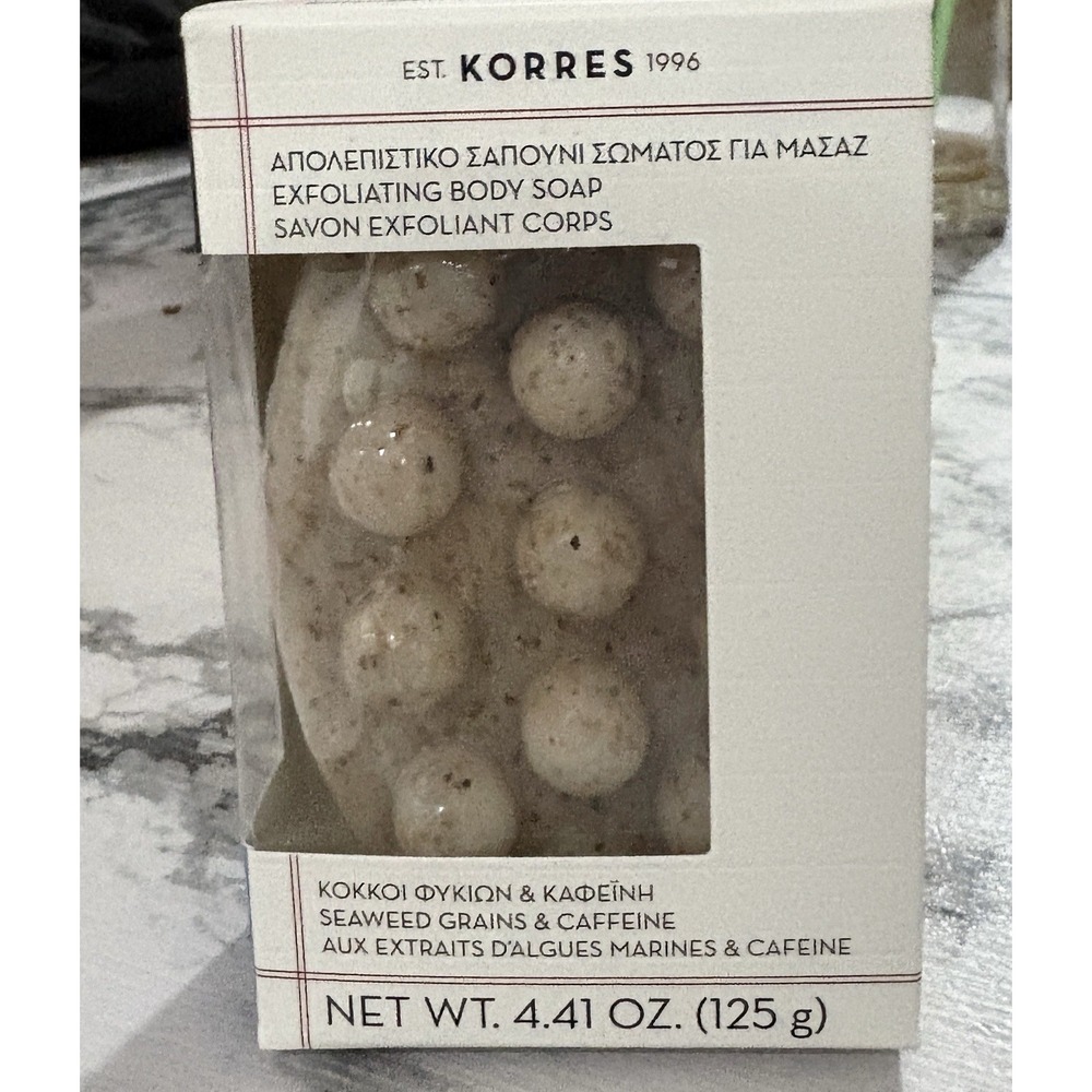 Korres Exfoliating Body Soap Seaweed Grains & Caffeine 4.41 OZ Massage Bar 125g